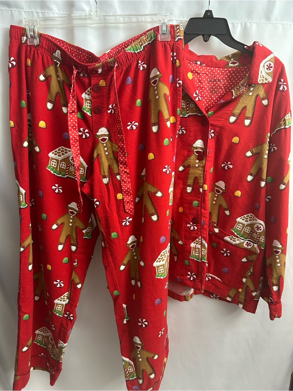 Nick & Nora Red Sock Monkey Christmas Flannel Pajama Set Gingerbread Houses